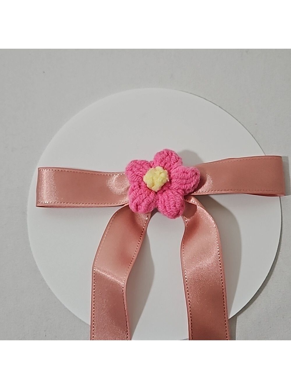 Handmade Crochet Flower Alligator Clip Pink Hair Accessory - Picture 8 of 17